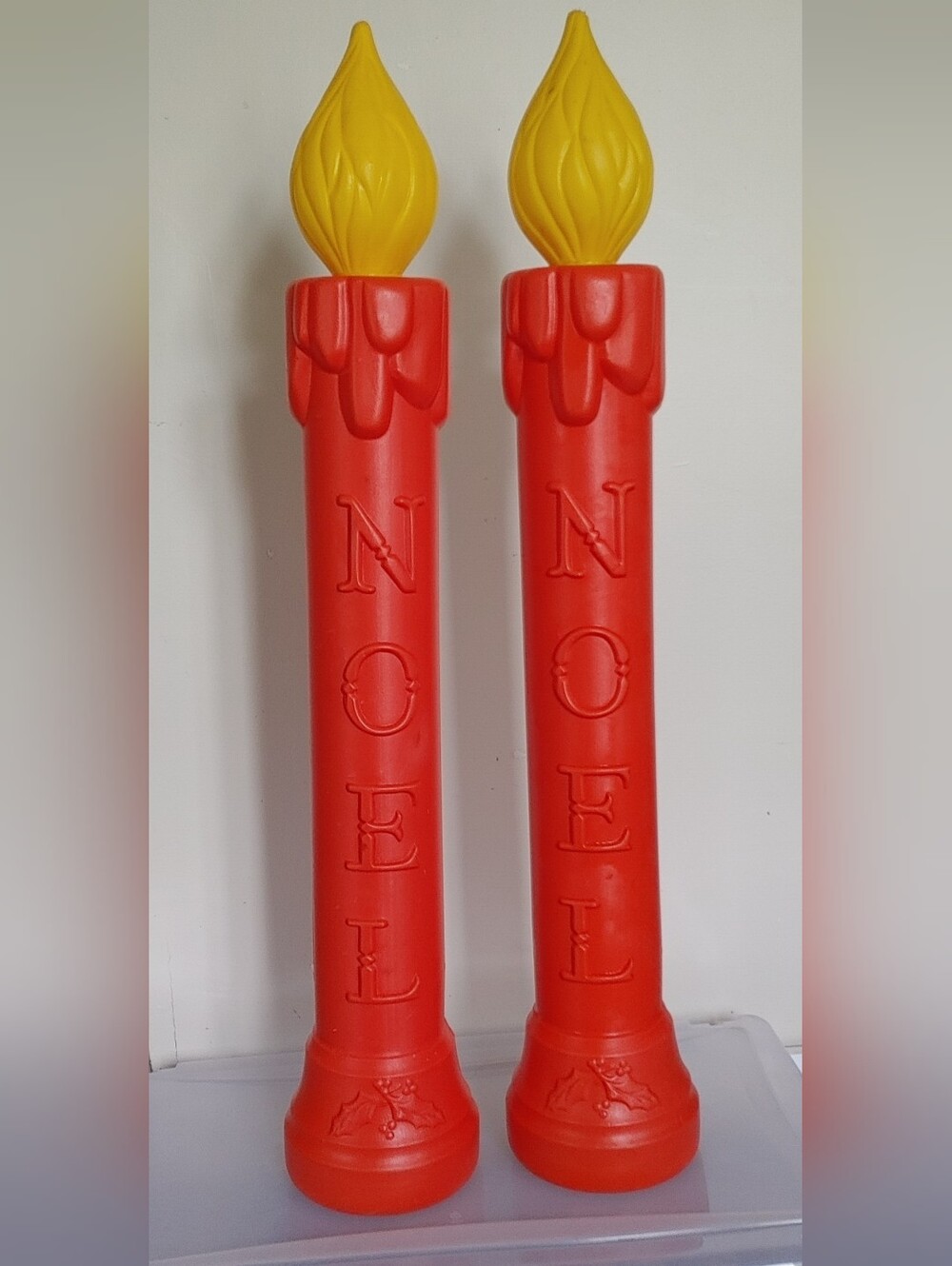Vintage 38" tall "NOEL" ,Pair Of 2 Christmas Candle Blow Mold With Lights